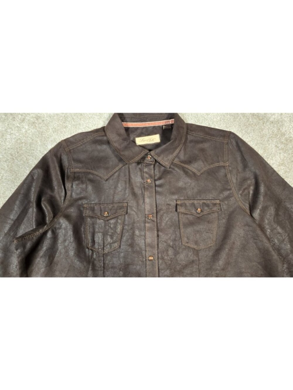 Legacy Falls Faux Leather Pearl Snap Shirt Shacket Rodeo Cowgirl Western Women L - Picture 8 of 13